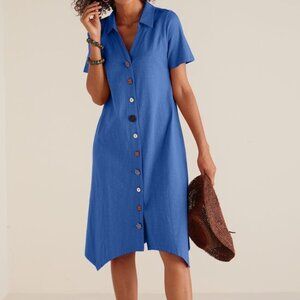 Soft Surroundings Danielle Pet Sz XL Knit Dress Button Up Short Sleeve Pockets